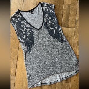 Rock & Republic Grey Wing-Print V-Neck Tank